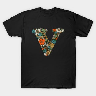 Hippie Floral Letter V T-Shirt